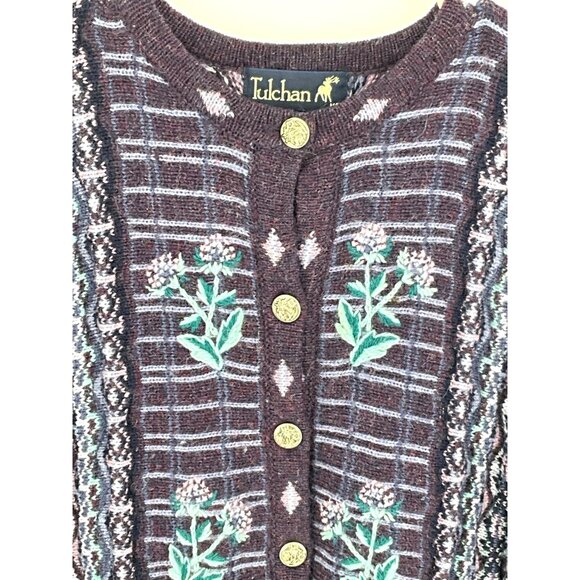 Tulchan Womens Wool Cardigan With Floral Embroidery & Gold Buttons Size M/L Mulb - Picture 4 of 10